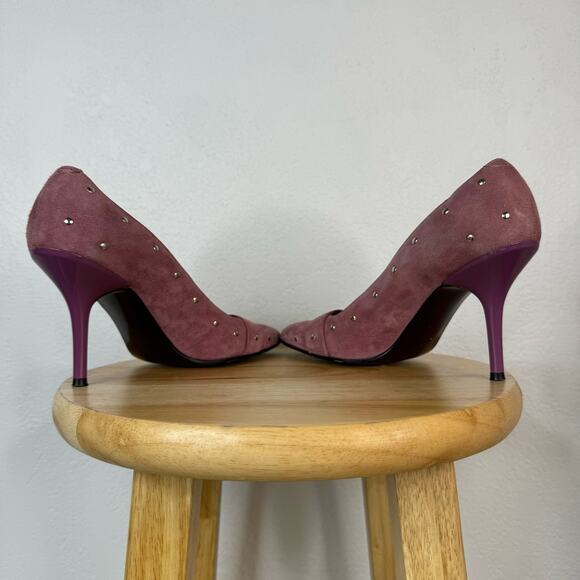 Y2K Via Spiga Pink Suede Studded Stiletto Pumps Square Toe Size 7 1/2 - Picture 6 of 8